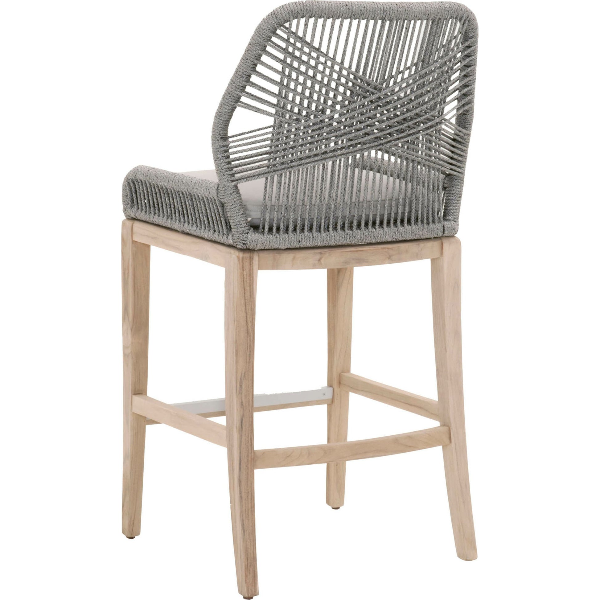 Loom Barstool by Essentials For Living in taupe, white flat rope, natural gray mahogany, pumice fabric. Made from solid mahogany, 100% olefin rope, 100% olefin fabric in a coastal style.