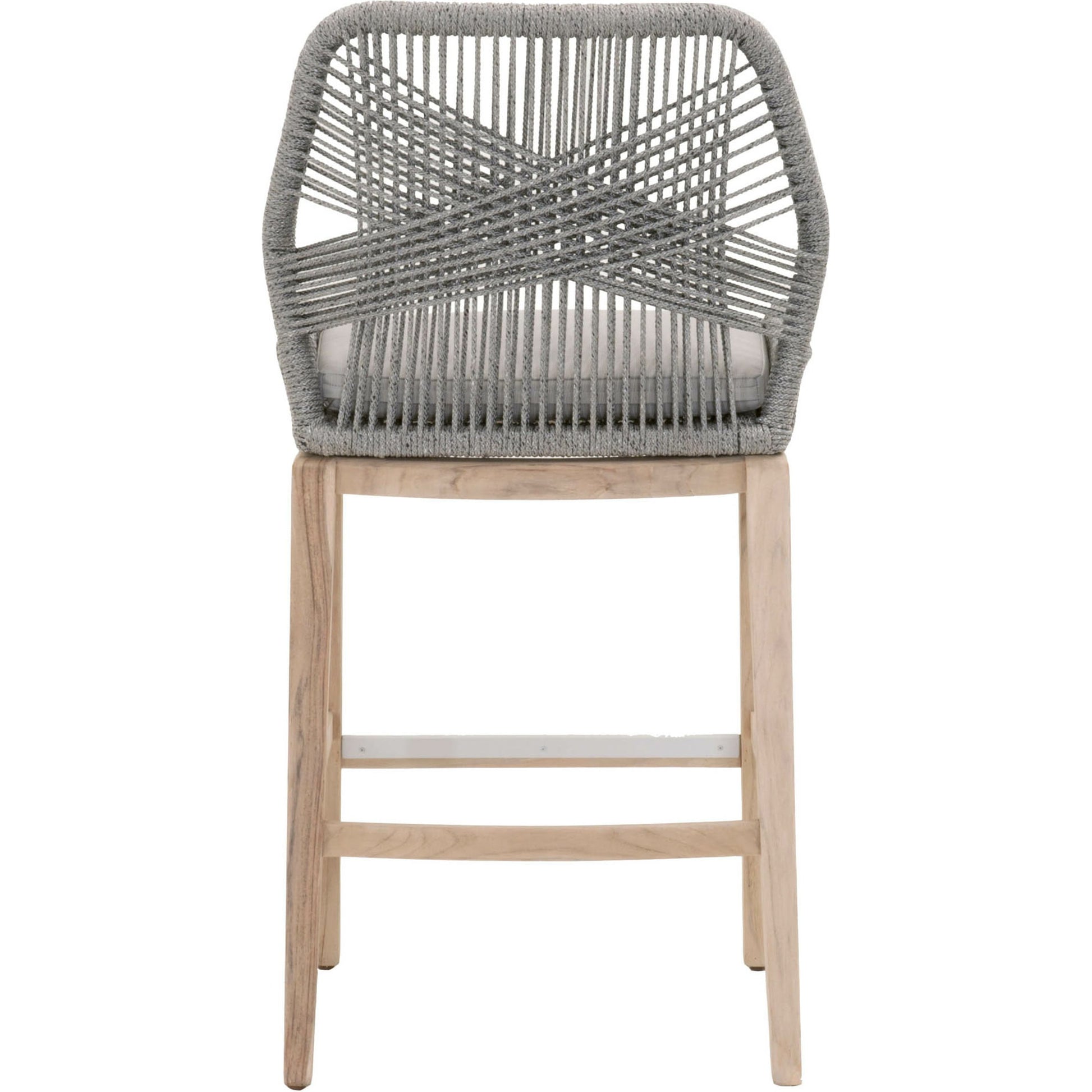 Loom Barstool by Essentials For Living in taupe, white flat rope, natural gray mahogany, pumice fabric. Made from solid mahogany, 100% olefin rope, 100% olefin fabric in a coastal style.