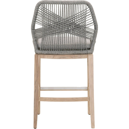 Loom Barstool by Essentials For Living in taupe, white flat rope, natural gray mahogany, pumice fabric. Made from solid mahogany, 100% olefin rope, 100% olefin fabric in a coastal style.