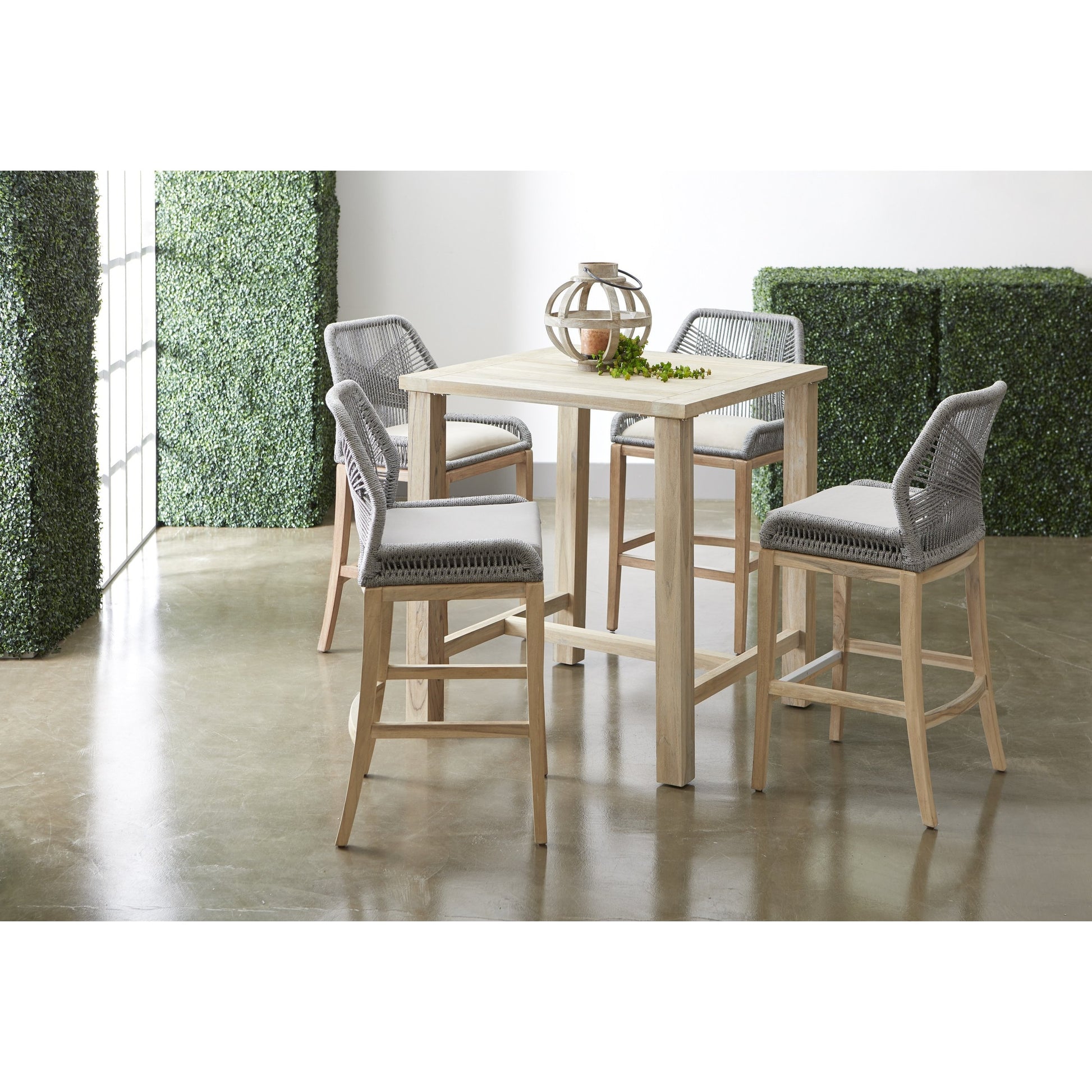 Loom Barstool by Essentials For Living in taupe, white flat rope, natural gray mahogany, pumice fabric. Made from solid mahogany, 100% olefin rope, 100% olefin fabric in a coastal style.