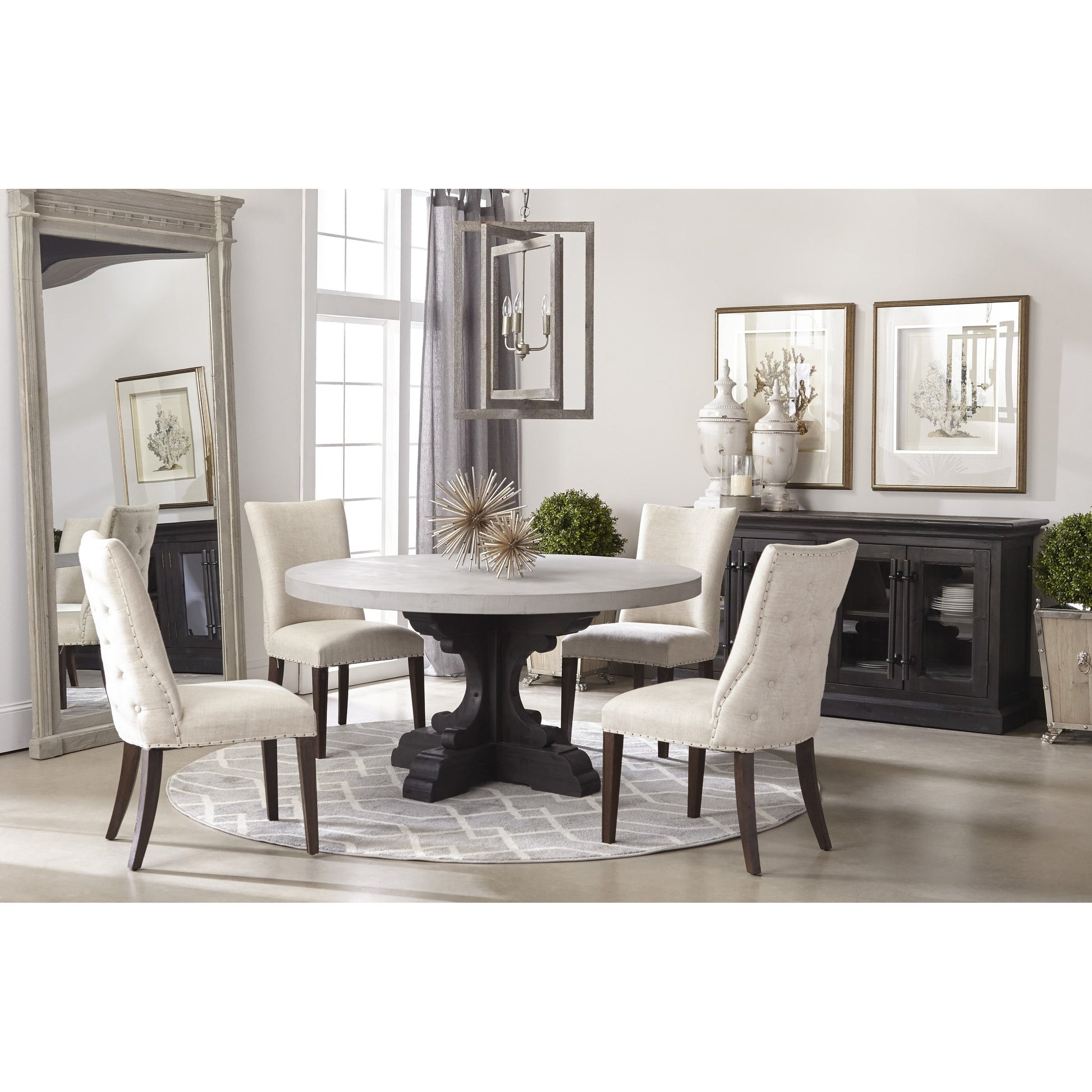 Lourdes Dining Chair (Set of 2) by Essentials For Living in natural gray ash, bisque french linen. Made from solid ash wood, 50% linen, 50% polyester fabric, foam in a transitional style.