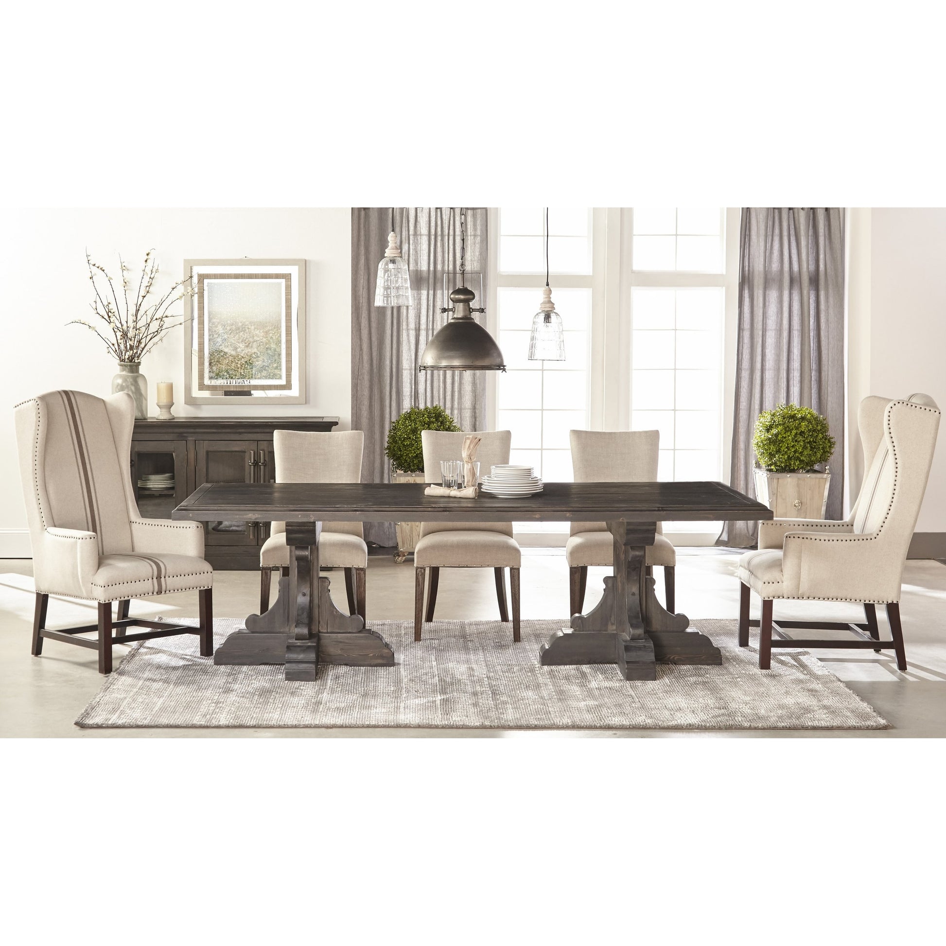 Lourdes Dining Chair (Set of 2) by Essentials For Living in natural gray ash, bisque french linen. Made from solid ash wood, 50% linen, 50% polyester fabric, foam in a transitional style.