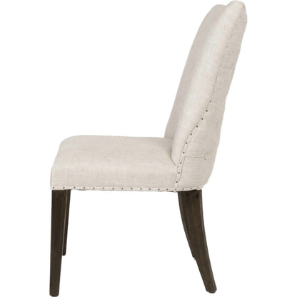 Lourdes Dining Chair (Set of 2) by Essentials For Living in natural gray ash, bisque french linen. Made from solid ash wood, 50% linen, 50% polyester fabric, foam in a transitional style.