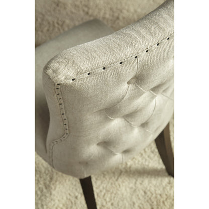 Lourdes Dining Chair (Set of 2) by Essentials For Living in natural gray ash, bisque french linen. Made from solid ash wood, 50% linen, 50% polyester fabric, foam in a transitional style.