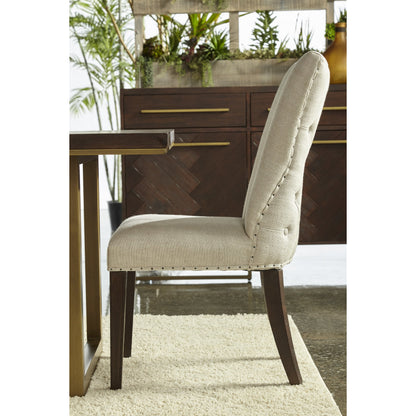 Lourdes Dining Chair (Set of 2) by Essentials For Living in natural gray ash, bisque french linen. Made from solid ash wood, 50% linen, 50% polyester fabric, foam in a transitional style.