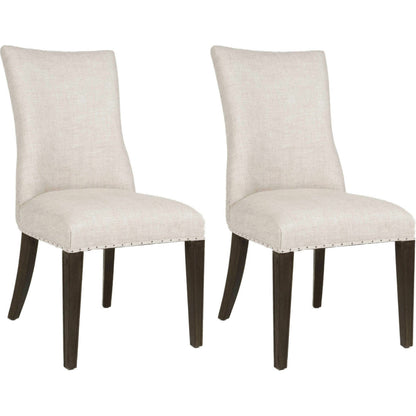 Lourdes Dining Chair (Set of 2) by Essentials For Living in natural gray ash, bisque french linen. Made from solid ash wood, 50% linen, 50% polyester fabric, foam in a transitional style.