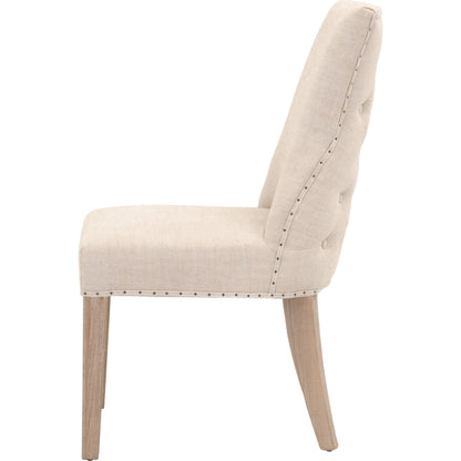 Lourdes Dining Chair (Set of 2) by Essentials For Living in natural gray ash, bisque french linen. Made from solid ash wood, 50% linen, 50% polyester fabric, foam in a transitional style.