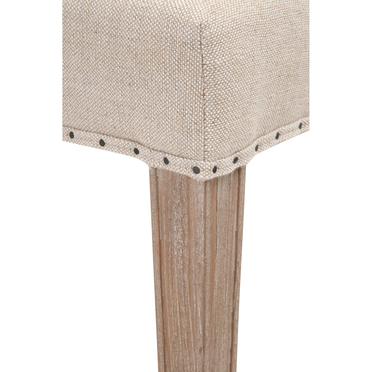 004 SR-888814 | Closeup | Lourdes Dining Chair (Set of 2) by Essentials For Living in natural gray ash, bisque french linen. Made from solid ash wood, 50% linen, 50% polyester fabric, foam in a transitional style.