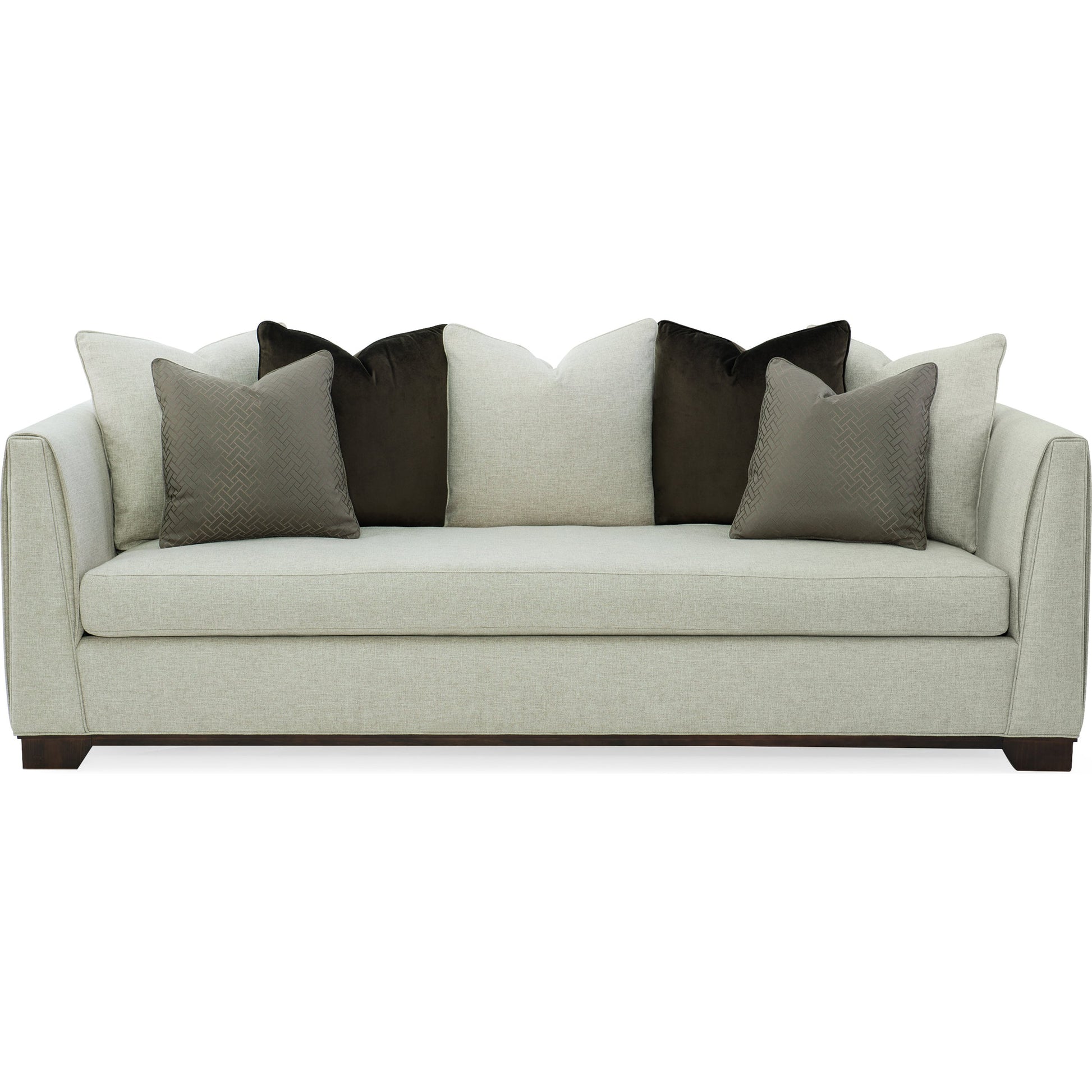 Moderne Sofa by Caracole in natural and bourbon glaze. Made from pine in a transitional style.