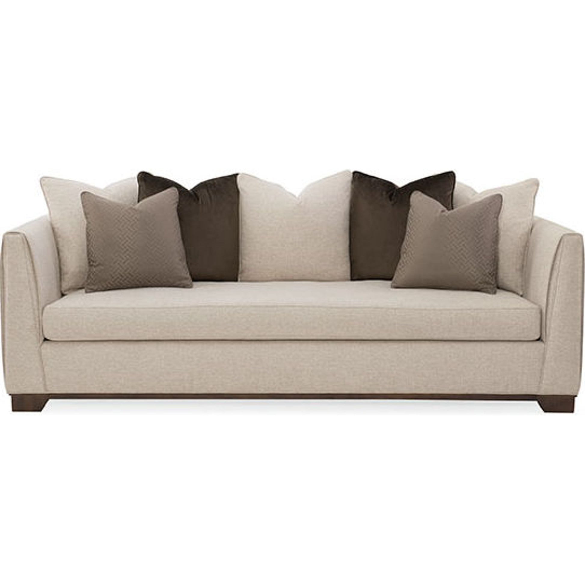 Moderne Sofa by Caracole in natural and bourbon glaze. Made from pine in a transitional style.