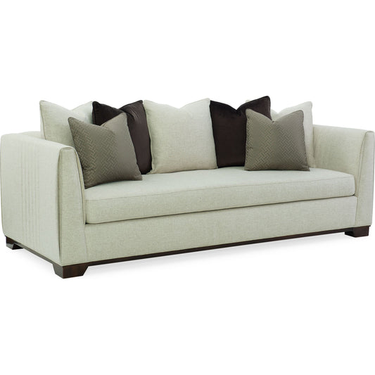 Moderne Sofa by Caracole in natural and bourbon glaze. Made from pine in a transitional style.