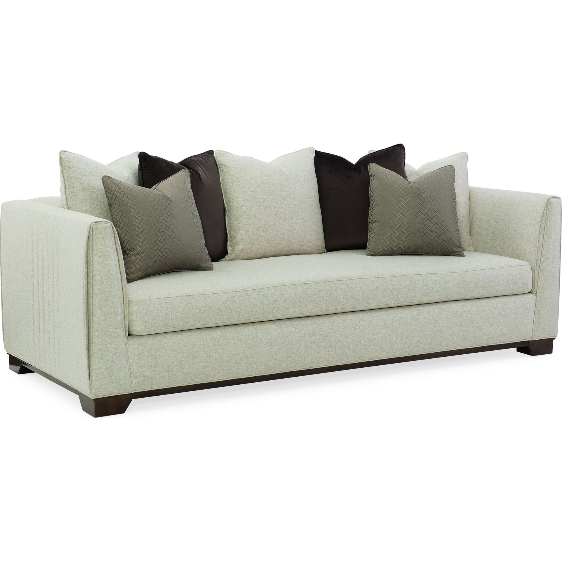 Moderne Sofa by Caracole in natural and bourbon glaze. Made from pine in a transitional style.