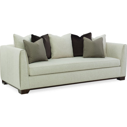 Moderne Sofa by Caracole in natural and bourbon glaze. Made from pine in a transitional style.