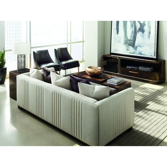 Moderne Sofa by Caracole in natural and bourbon glaze. Made from pine in a transitional style.