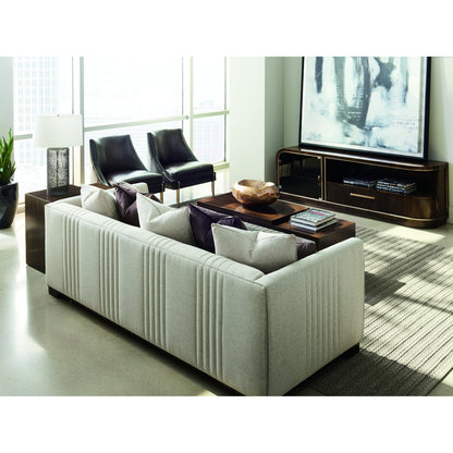 Moderne Sofa by Caracole in natural and bourbon glaze. Made from pine in a transitional style.