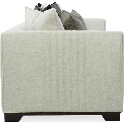 Moderne Sofa by Caracole in natural and bourbon glaze. Made from pine in a transitional style.