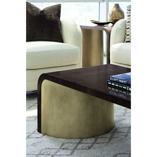 Streamline Cocktail Table by Caracole in bronze, smoked and aged bourbon, smoked bronze. Made from asian hardwood, fumed quartered figured eucalyptus in a modern style.