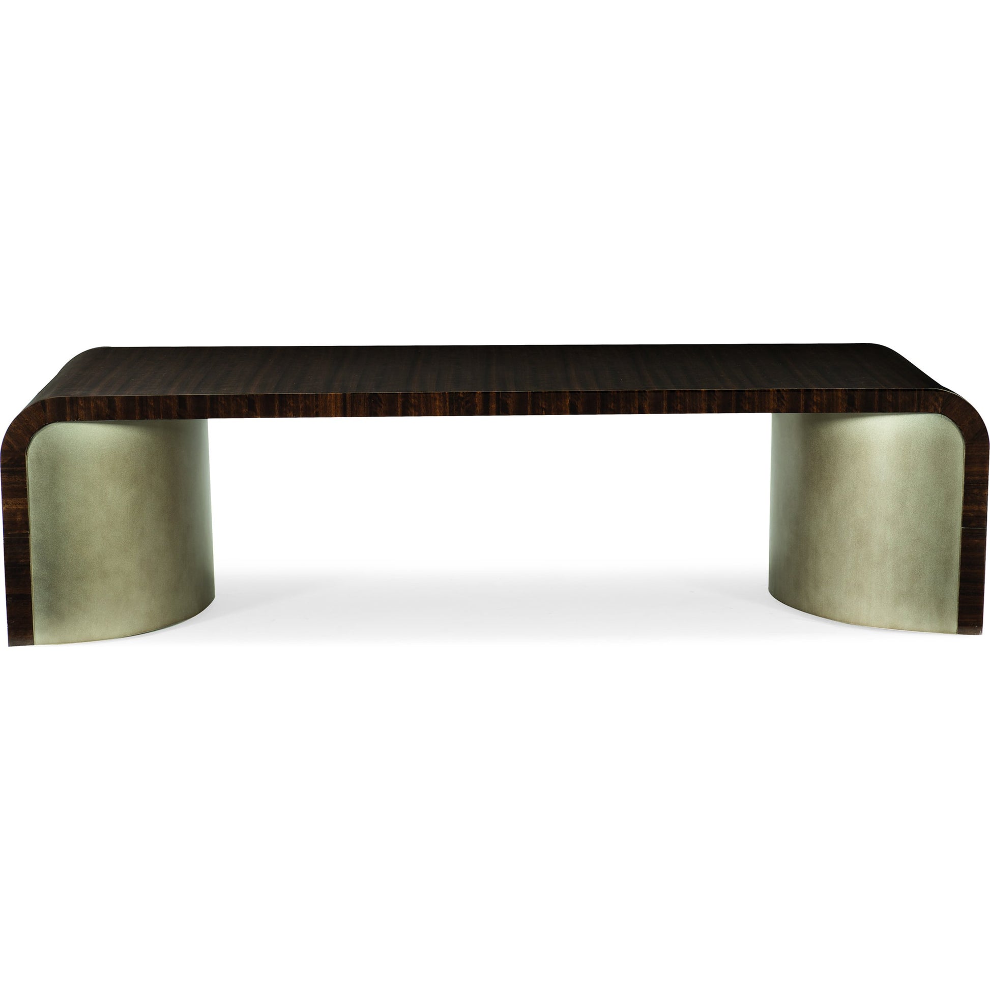 Streamline Cocktail Table by Caracole in bronze, smoked and aged bourbon, smoked bronze. Made from asian hardwood, fumed quartered figured eucalyptus in a modern style.