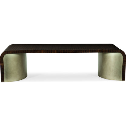Streamline Cocktail Table by Caracole in bronze, smoked and aged bourbon, smoked bronze. Made from asian hardwood, fumed quartered figured eucalyptus in a modern style.