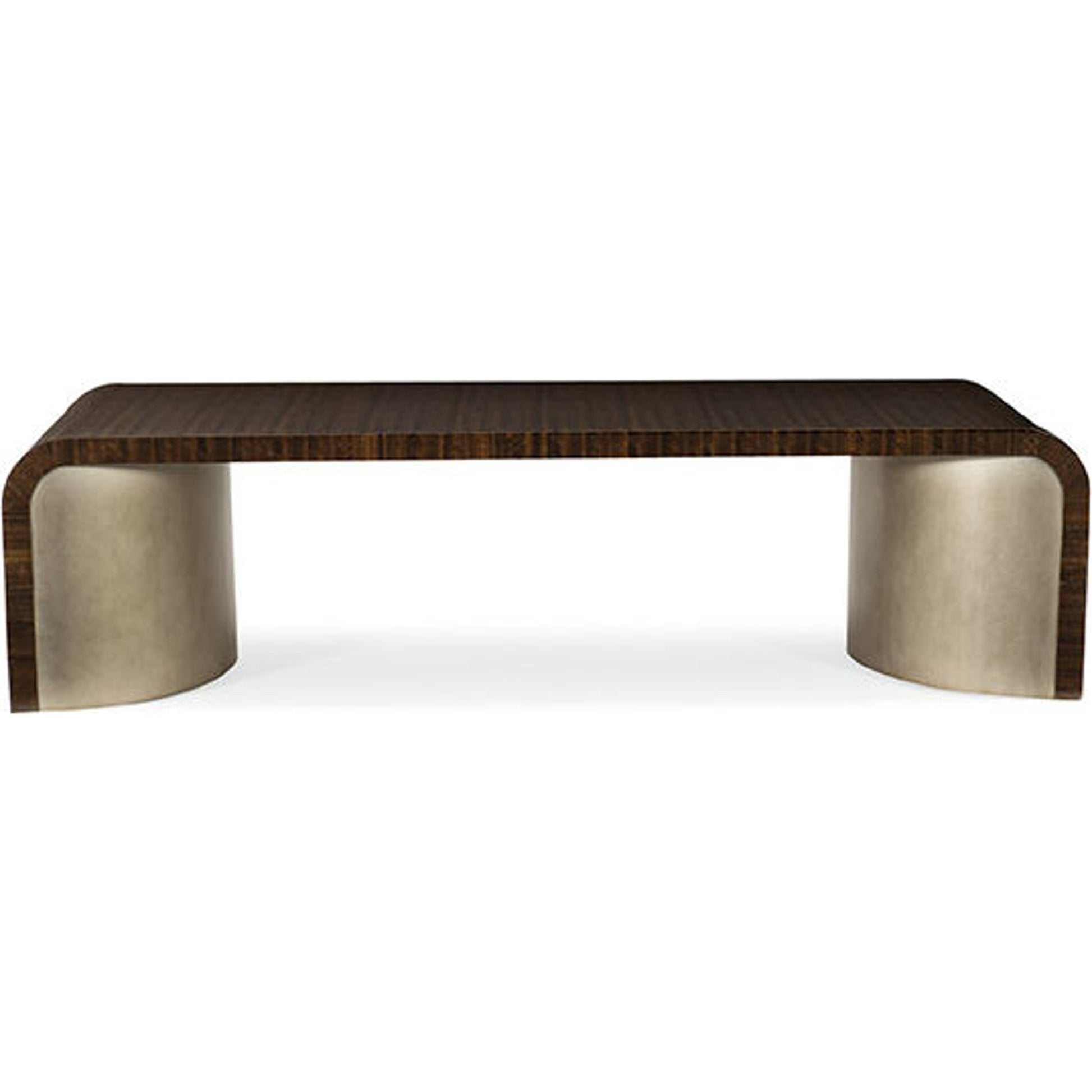 Streamline Cocktail Table by Caracole in bronze, smoked and aged bourbon, smoked bronze. Made from asian hardwood, fumed quartered figured eucalyptus in a modern style.