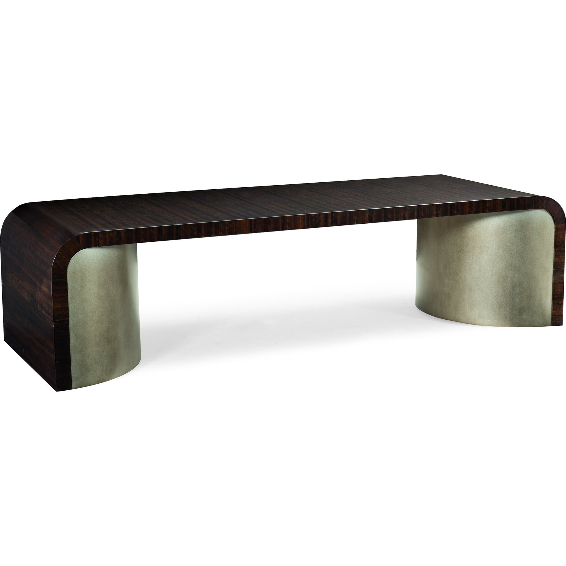 Streamline Cocktail Table by Caracole in bronze, smoked and aged bourbon, smoked bronze. Made from asian hardwood, fumed quartered figured eucalyptus in a modern style.