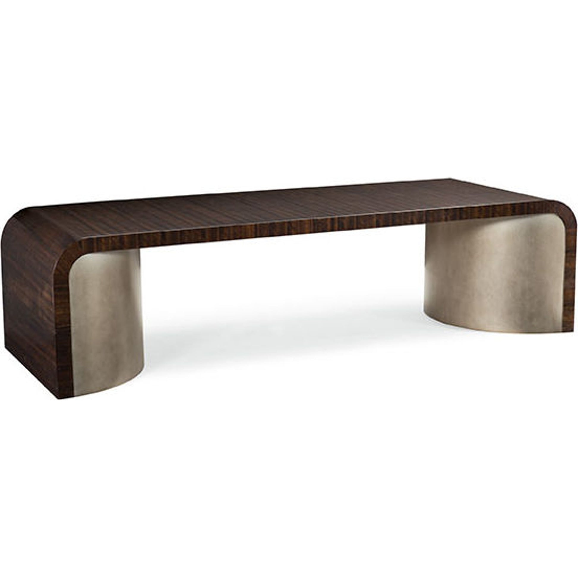 Streamline Cocktail Table by Caracole in bronze, smoked and aged bourbon, smoked bronze. Made from asian hardwood, fumed quartered figured eucalyptus in a modern style.