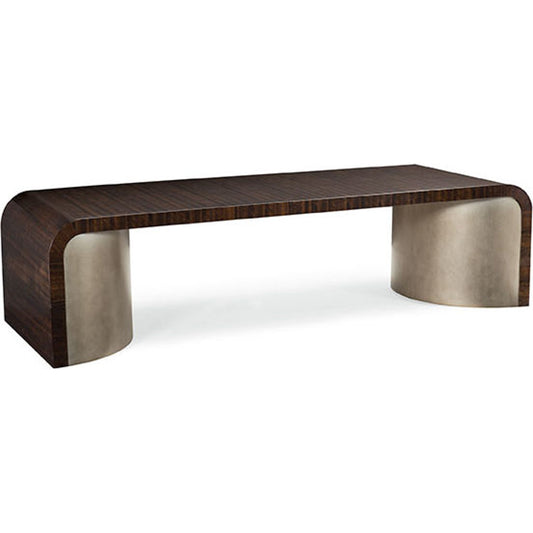 Streamline Cocktail Table by Caracole in bronze, smoked and aged bourbon, smoked bronze. Made from asian hardwood, fumed quartered figured eucalyptus in a modern style.