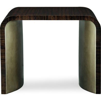 Streamline End Table by Caracole in bronze, smoked and aged bourbon, smoked bronze. Made from asian hardwoods, fumed quartered figured eucalyptus, maple in a modern style.