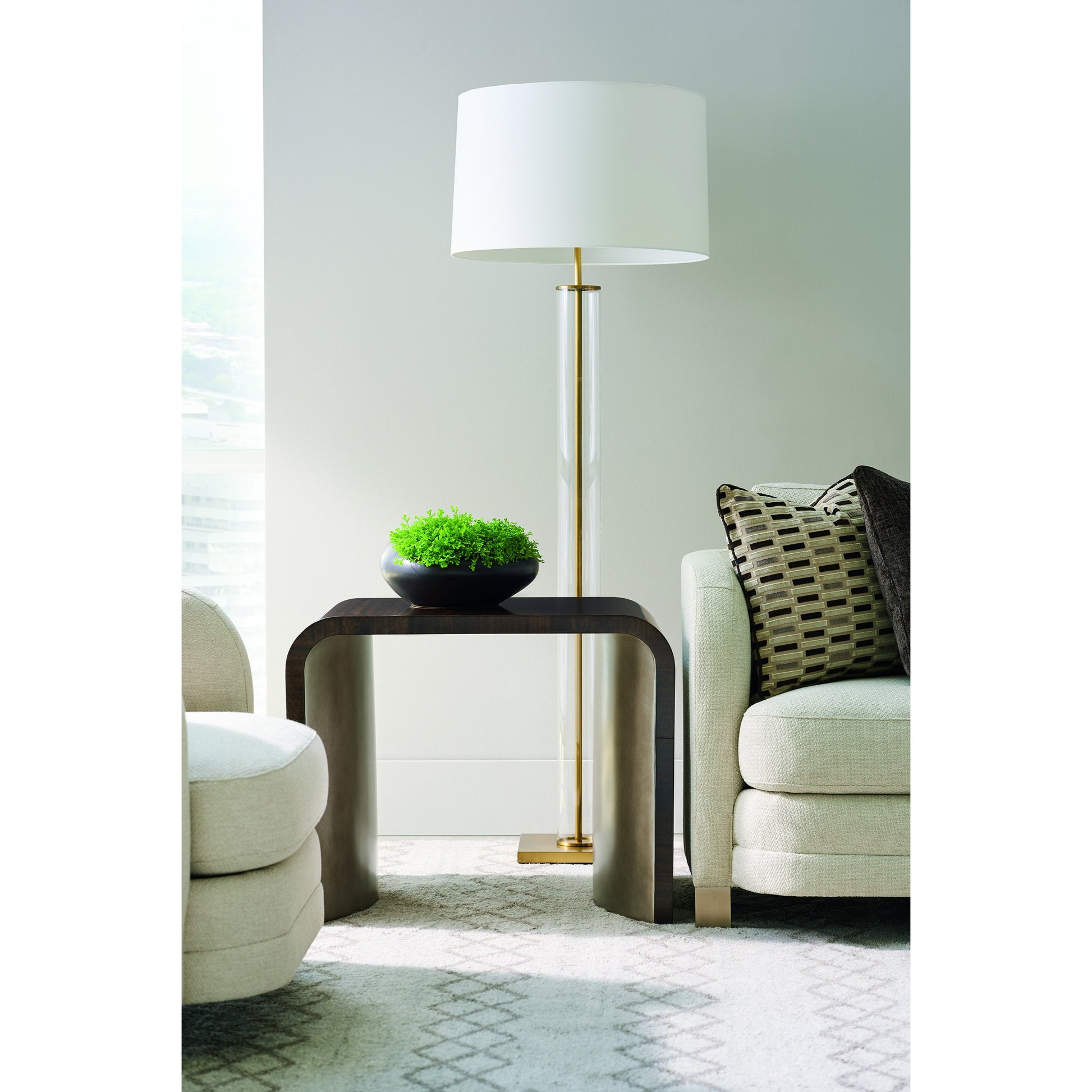 Streamline End Table by Caracole in bronze, smoked and aged bourbon, smoked bronze. Made from asian hardwoods, fumed quartered figured eucalyptus, maple in a modern style.