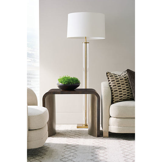 Streamline End Table by Caracole in bronze, smoked and aged bourbon, smoked bronze. Made from asian hardwoods, fumed quartered figured eucalyptus, maple in a modern style.