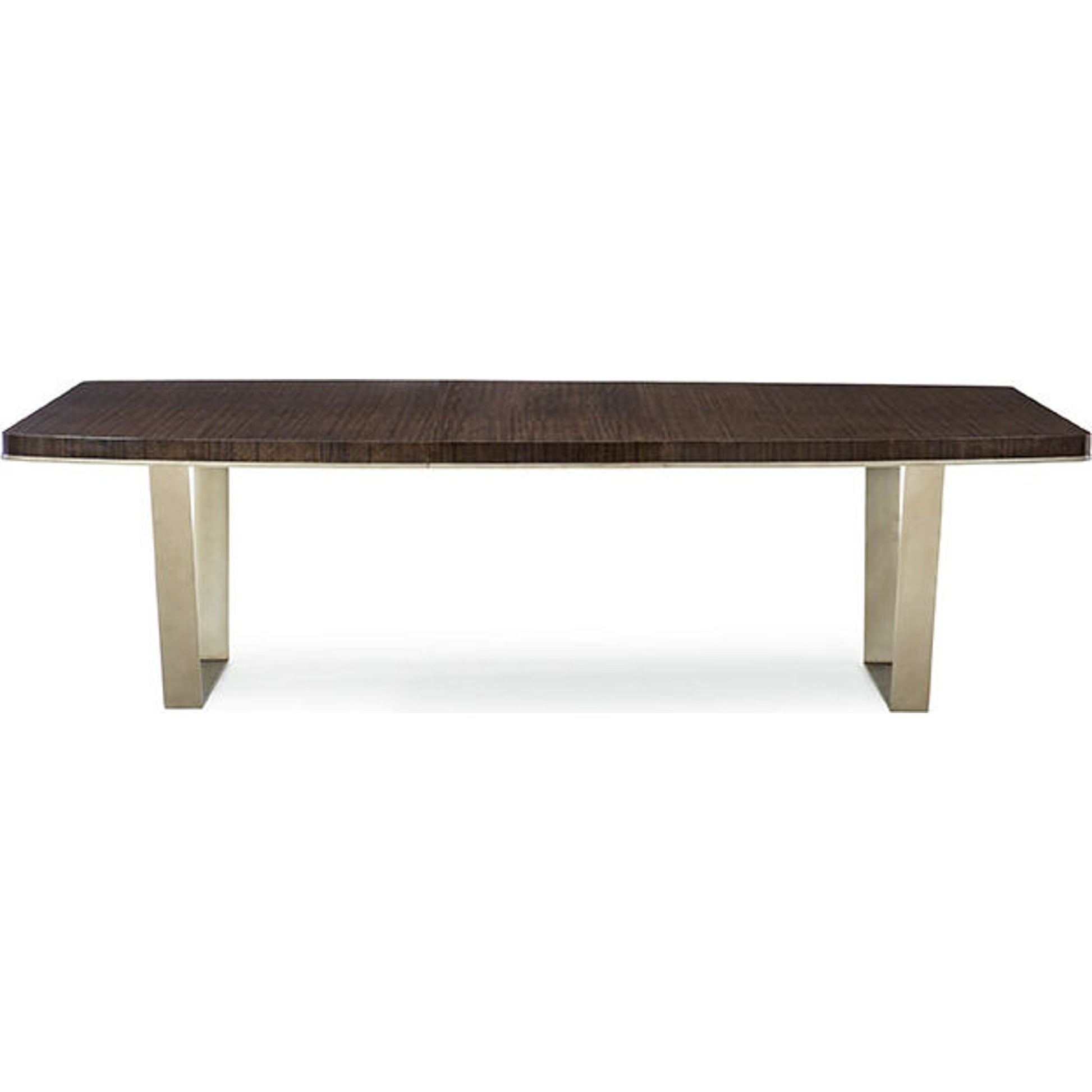 Streamline Dining Table by Caracole in bronze, smoked and aged bourbon, smoked bronze. Made from asian hardwood, fumed quartered figured eucalyptus, metal in a modern style.