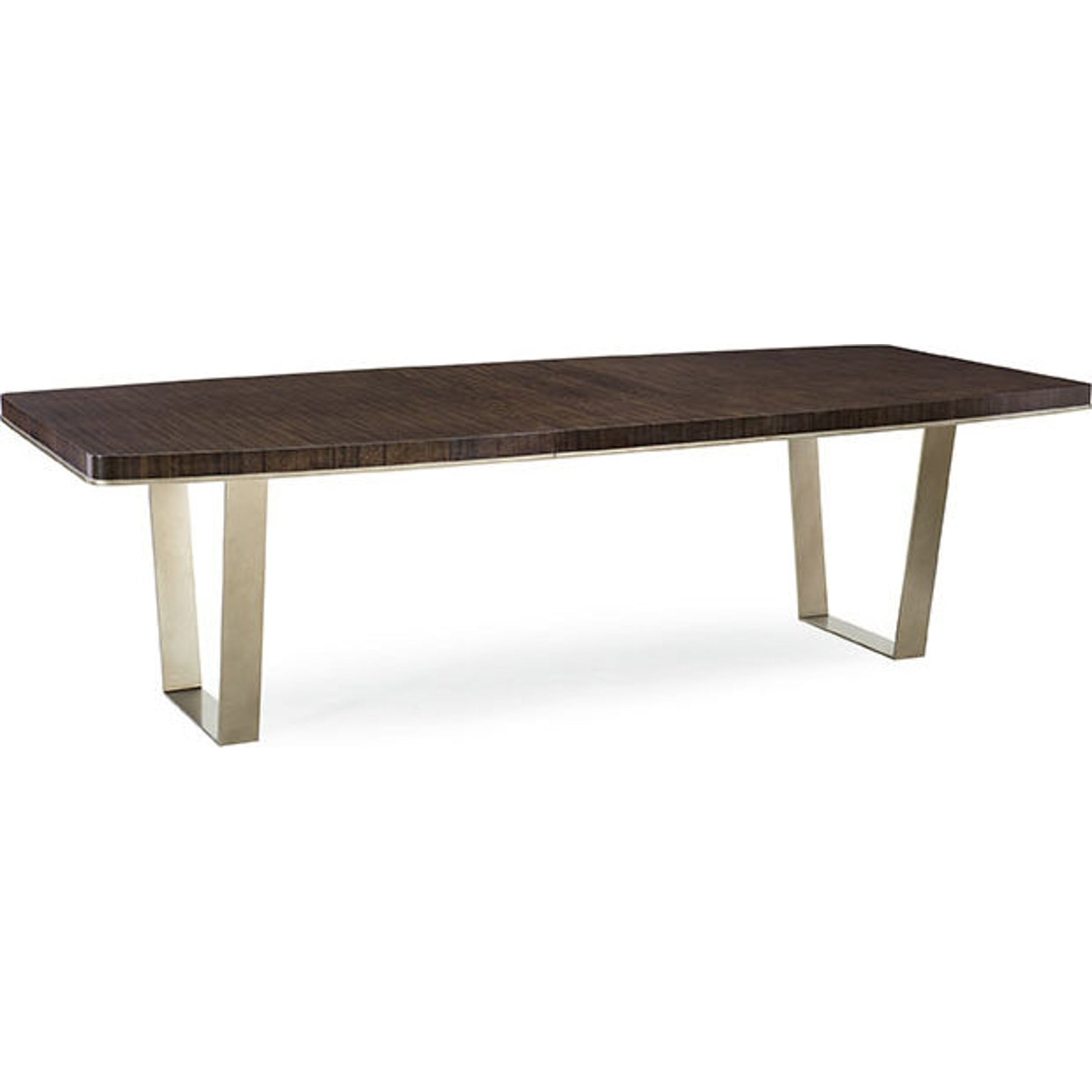 Streamline Dining Table by Caracole in bronze, smoked and aged bourbon, smoked bronze. Made from asian hardwood, fumed quartered figured eucalyptus, metal in a modern style.