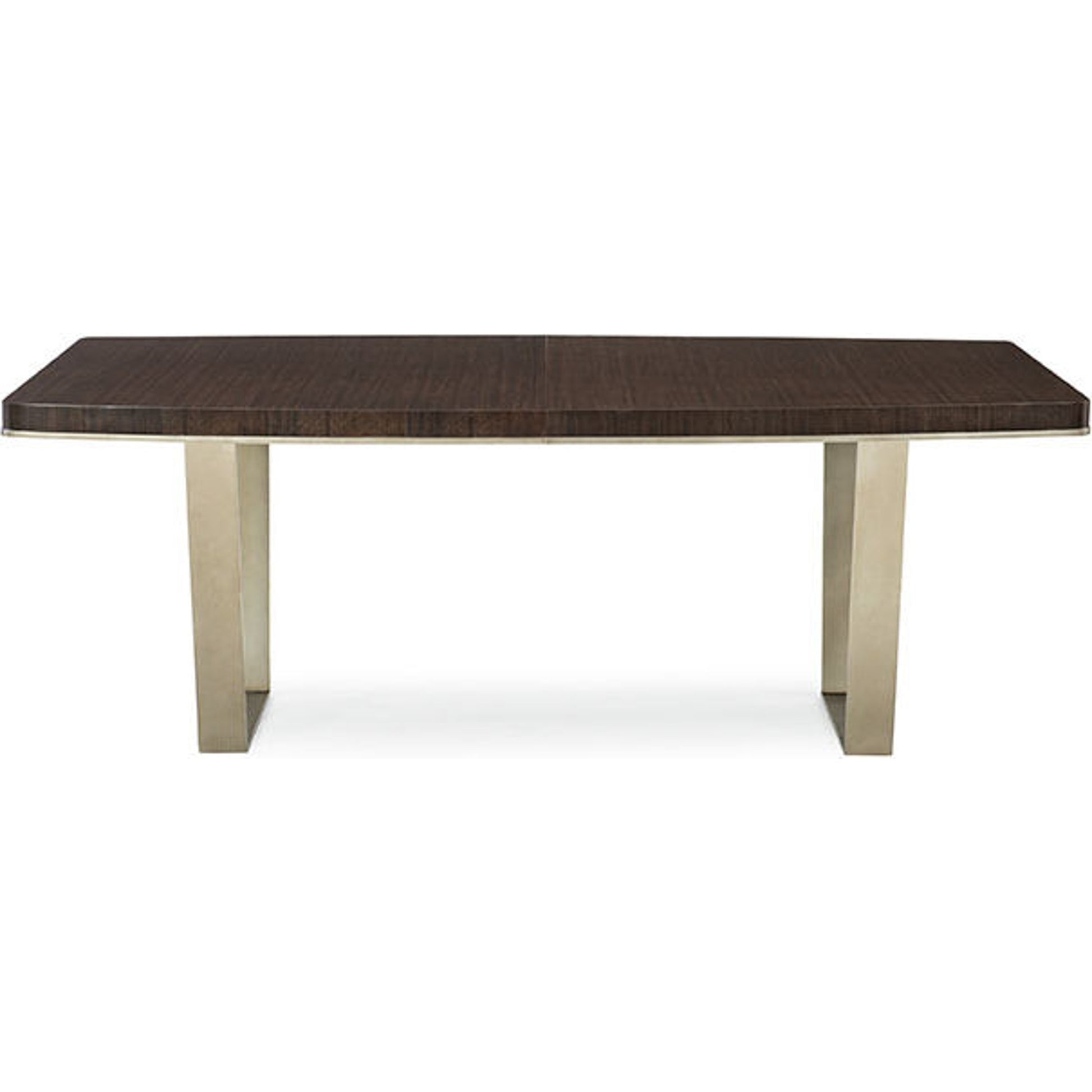 Streamline Dining Table by Caracole in bronze, smoked and aged bourbon, smoked bronze. Made from asian hardwood, fumed quartered figured eucalyptus, metal in a modern style.