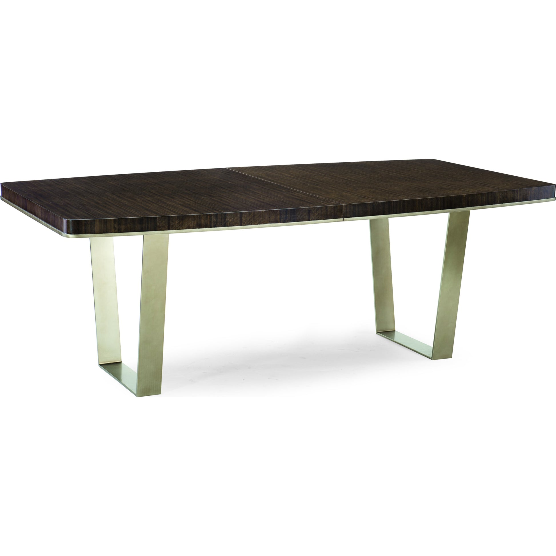 Streamline Dining Table by Caracole in bronze, smoked and aged bourbon, smoked bronze. Made from asian hardwood, fumed quartered figured eucalyptus, metal in a modern style.