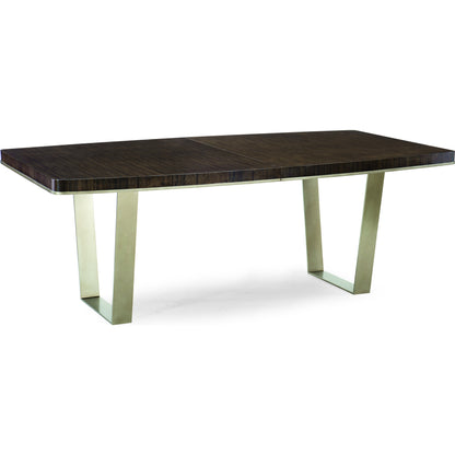 Streamline Dining Table by Caracole in bronze, smoked and aged bourbon, smoked bronze. Made from asian hardwood, fumed quartered figured eucalyptus, metal in a modern style.