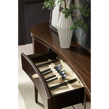 Moderne Sideboard by Caracole in bronze, smoked and aged bourbon, smoked bronze. Made from asian hardwood, fumed quartered figured eucalyptus in a transitional style.