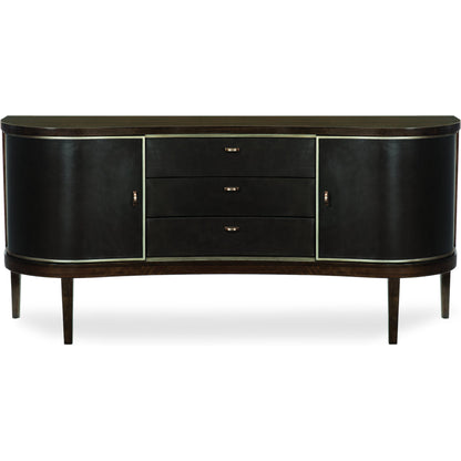 Moderne Sideboard by Caracole in bronze, smoked and aged bourbon, smoked bronze. Made from asian hardwood, fumed quartered figured eucalyptus in a transitional style.