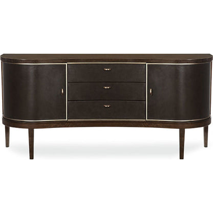 Moderne Sideboard by Caracole in bronze, smoked and aged bourbon, smoked bronze. Made from asian hardwood, fumed quartered figured eucalyptus in a transitional style.