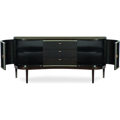 Moderne Sideboard by Caracole in bronze, smoked and aged bourbon, smoked bronze. Made from asian hardwood, fumed quartered figured eucalyptus in a transitional style.