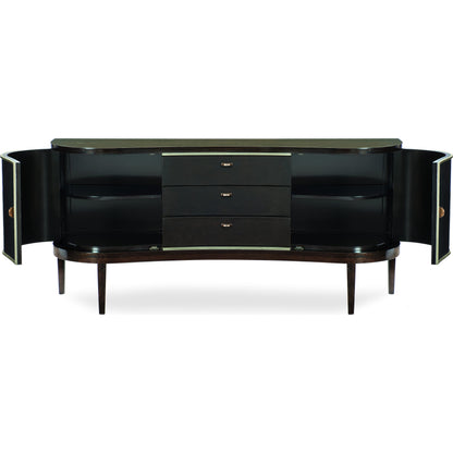 Moderne Sideboard by Caracole in bronze, smoked and aged bourbon, smoked bronze. Made from asian hardwood, fumed quartered figured eucalyptus in a transitional style.