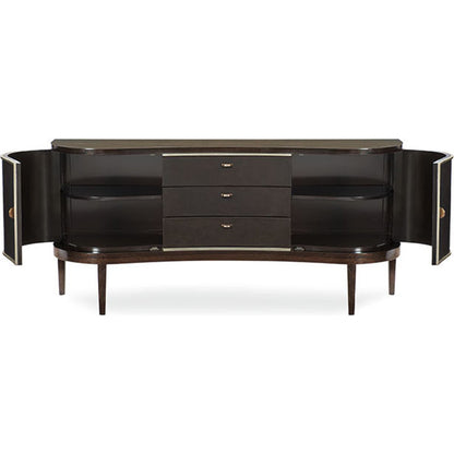 Moderne Sideboard by Caracole in bronze, smoked and aged bourbon, smoked bronze. Made from asian hardwood, fumed quartered figured eucalyptus in a transitional style.