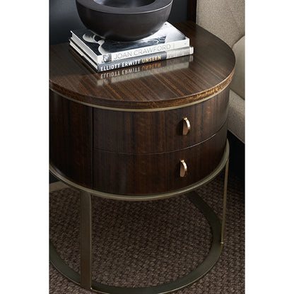 Moderne Nightstand by Caracole in bronze, smoked and smoked bronze. Made from asian hardwood, fumed quartered figured eucalyptus, metal in a transitional style.