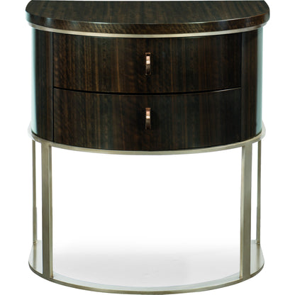 Moderne Nightstand by Caracole in bronze, smoked and smoked bronze. Made from asian hardwood, fumed quartered figured eucalyptus, metal in a transitional style.