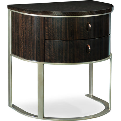 Moderne Nightstand by Caracole in bronze, smoked and smoked bronze. Made from asian hardwood, fumed quartered figured eucalyptus, metal in a transitional style.