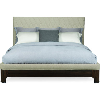 Moderne Bed by Caracole in natural and aged bourbon. Made from asian hardwood, fumed quartered figured eucalyptus in a transitional style.