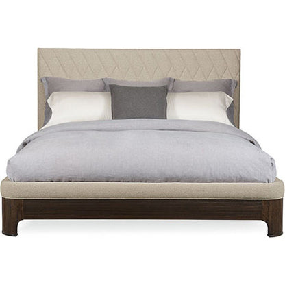 Moderne Bed by Caracole in natural and aged bourbon. Made from asian hardwood, fumed quartered figured eucalyptus in a transitional style.