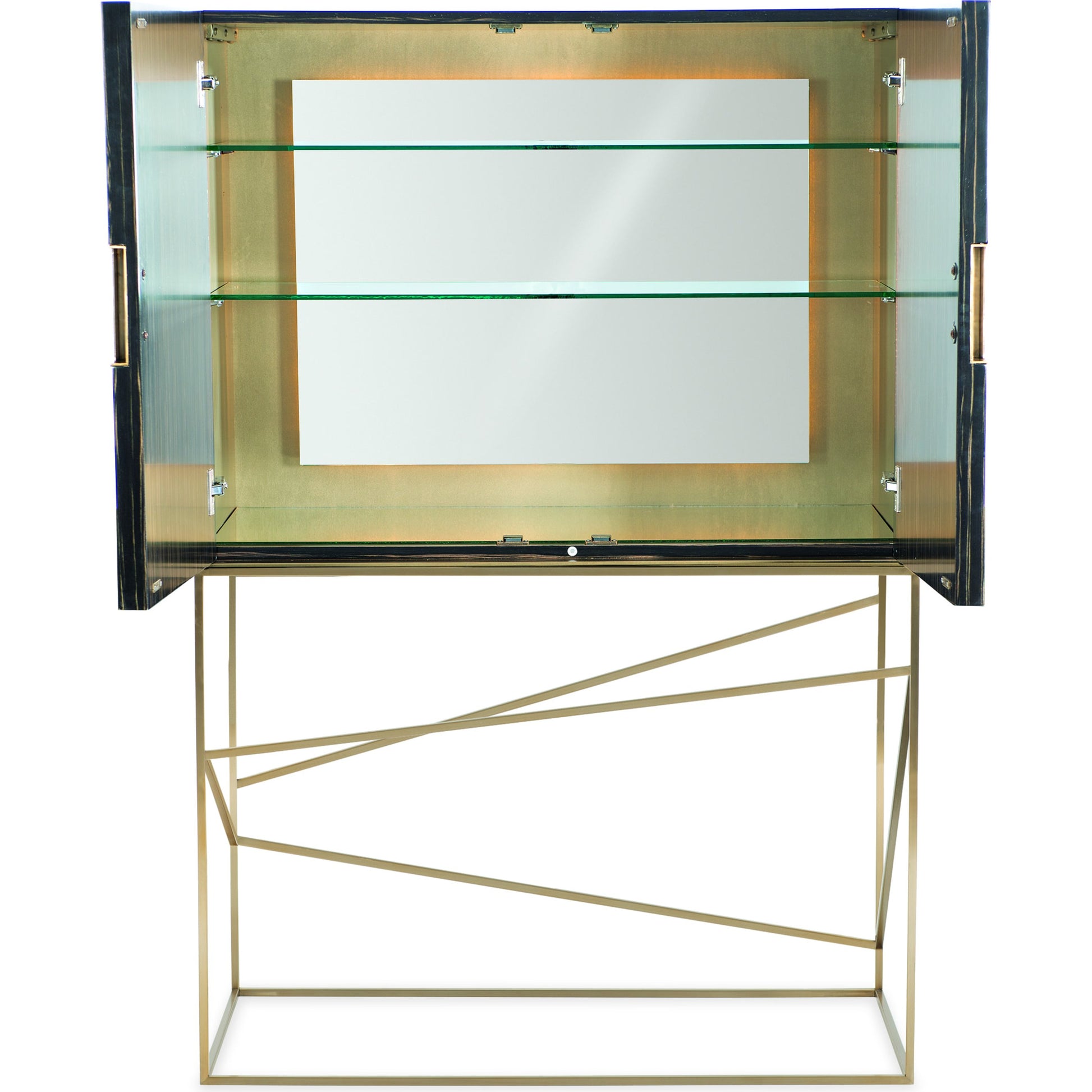 Edge Bar by Caracole in bronze, ebony, mirrored. Made from asian hardwood, engineered ebony in a transitional style.