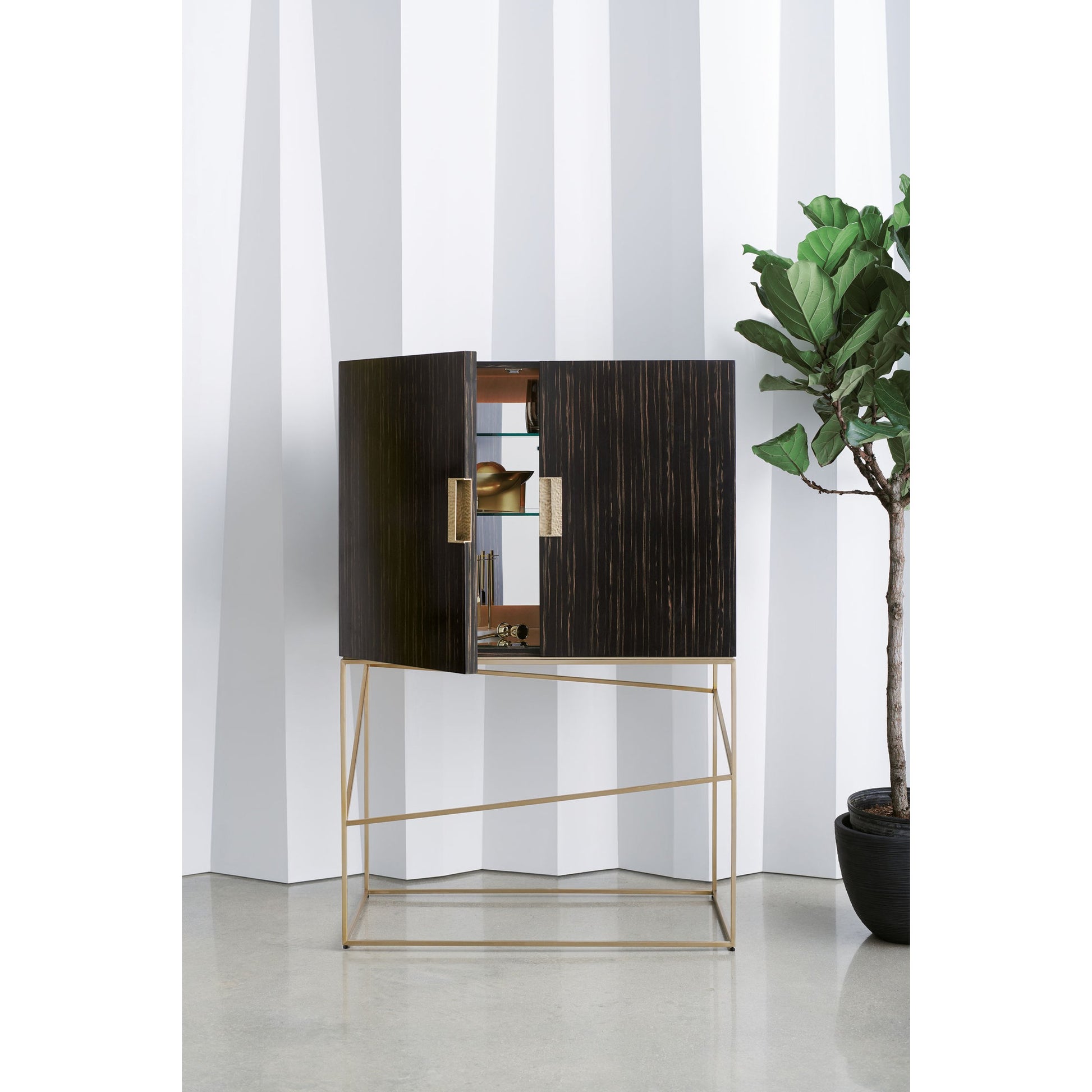 Edge Bar by Caracole in bronze, ebony, mirrored. Made from asian hardwood, engineered ebony in a transitional style.