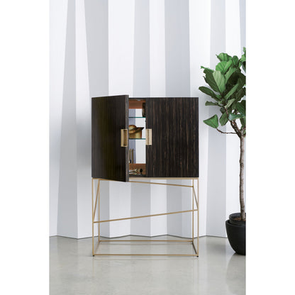 Edge Bar by Caracole in bronze, ebony, mirrored. Made from asian hardwood, engineered ebony in a transitional style.