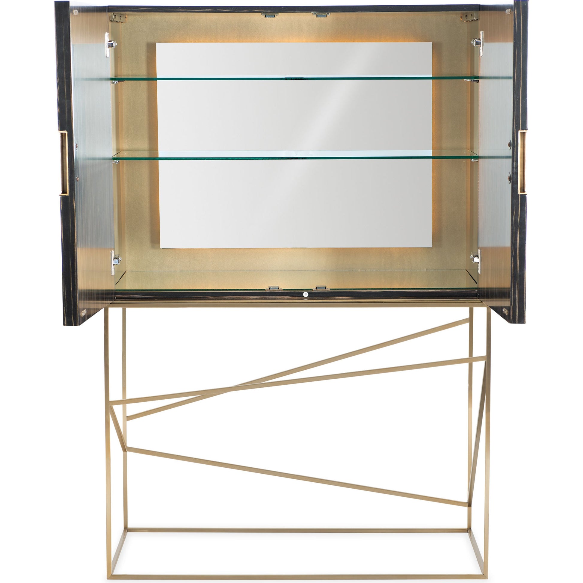Edge Bar by Caracole in bronze, ebony, mirrored. Made from asian hardwood, engineered ebony in a transitional style.